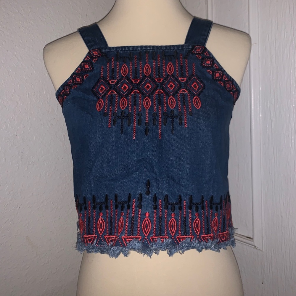 Denim top embroidered